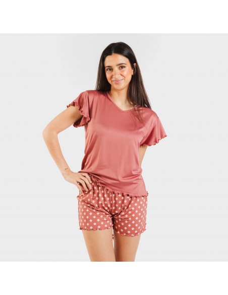 Pigiama corto mezza manica soft Missy marsala pijama-corto-sedoso