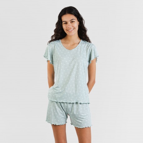 Pigiama corto mezza manica soft Natalie verde tiffany pijama-corto-sedoso