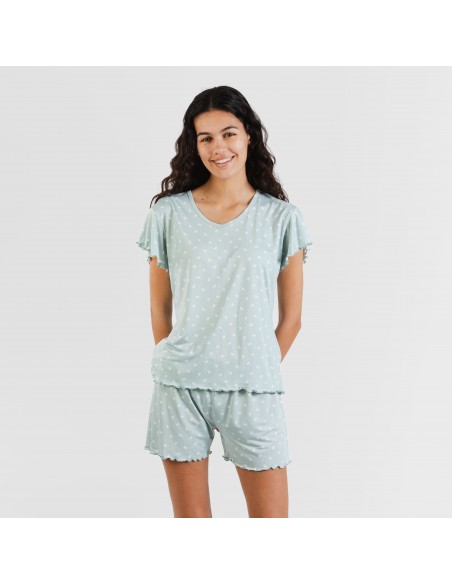 Pigiama corto mezza manica soft Natalie verde tiffany pijama-corto-sedoso