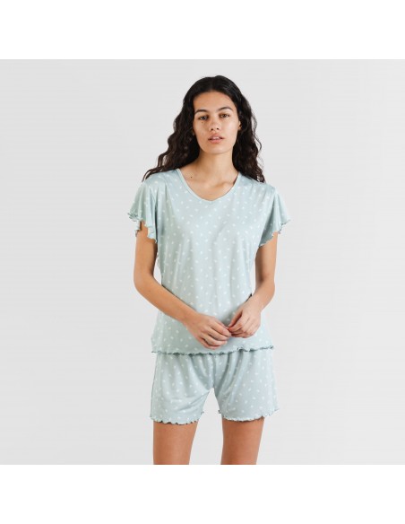 Pigiama corto mezza manica soft Natalie verde tiffany pijama-corto-sedoso