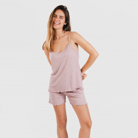 Pigiama con spalline soft Melanie malva pijama-tirantes-mujer-punto-suave