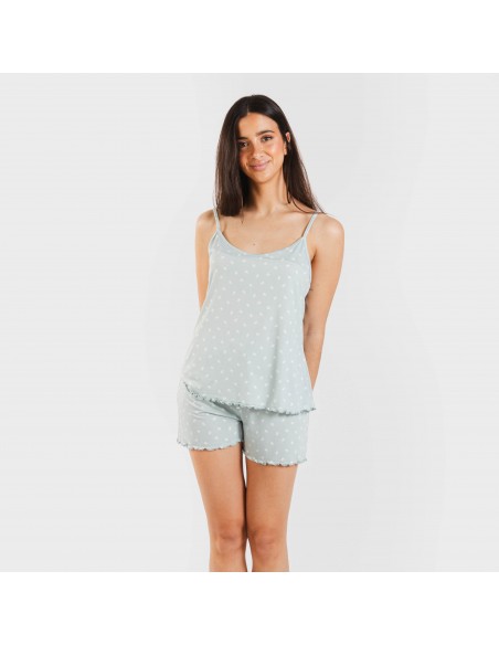 Pigiama con spalline soft Natalie verde tiffany pijama-tirantes-mujer-punto-suave