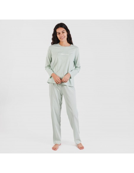 Pigiama lungo cotone Denis verde tiffany pijama-largo-algodon