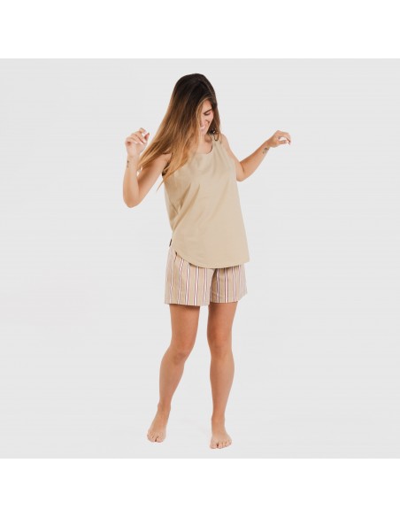 Pigiama corto canotta cotone Raya Ico beige pijama-corto-algodon