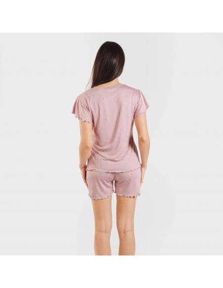 Pigiama corto mezza manica soft Melanie malva pijama-corto-sedoso