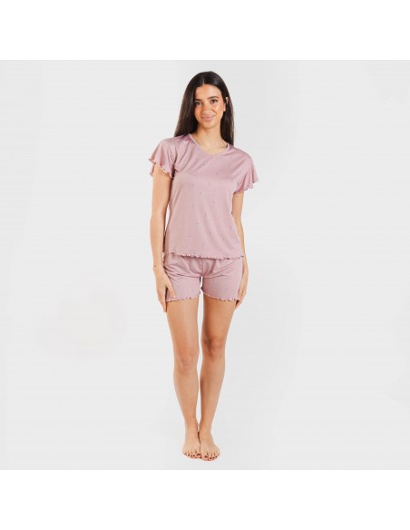 Pigiama corto mezza manica soft Melanie malva pijama-corto-sedoso