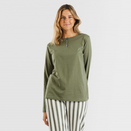 Pigiama lungo cotone Raya Avilés verde militare pijama-largo-algodon