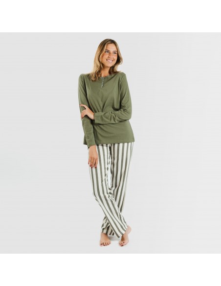 Pigiama lungo cotone Raya Avilés verde militare pijama-largo-algodon