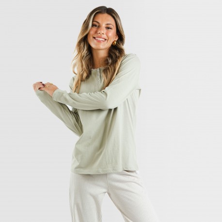 Pigiama lungo cotone Raya Laia verde militare pijama-largo-algodon