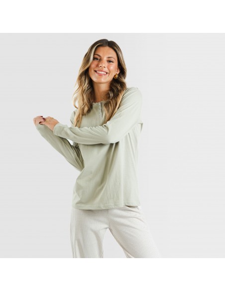 Pigiama lungo cotone Raya Laia verde militare pijama-largo-algodon