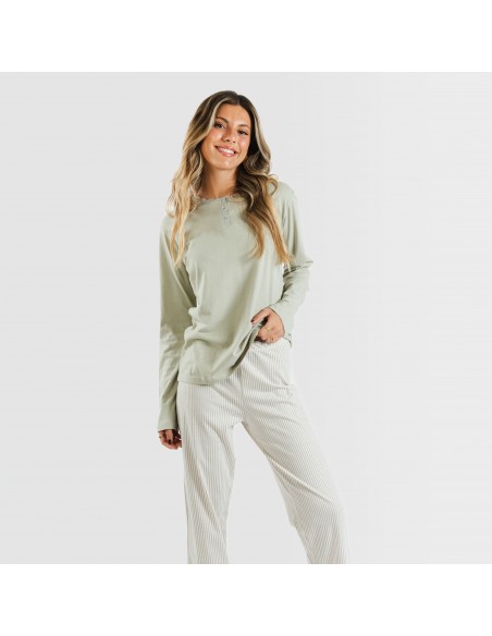 Pigiama lungo cotone Raya Laia verde militare pijama-largo-algodon