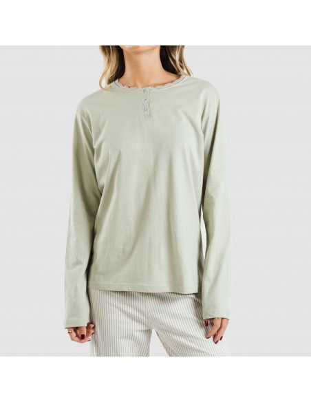 Pigiama lungo cotone Raya Laia verde militare pijama-largo-algodon