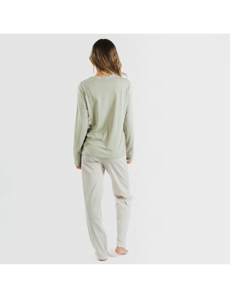 Pigiama lungo cotone Raya Laia verde militare pijama-largo-algodon