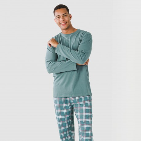 Pigiama lungo uomo cotone Jamis verde blu pijama-algodon