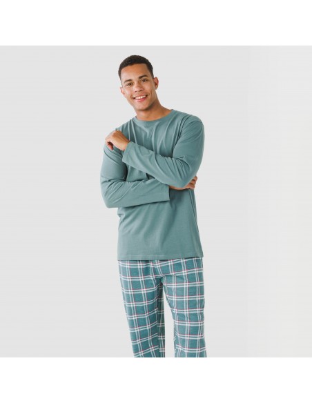 Pigiama lungo uomo cotone Jamis verde blu pijama-algodon