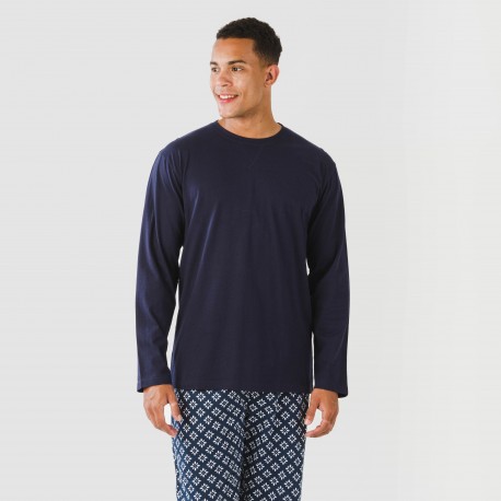 Pigiama lungo uomo cotone Checo blu navy pijama-algodon