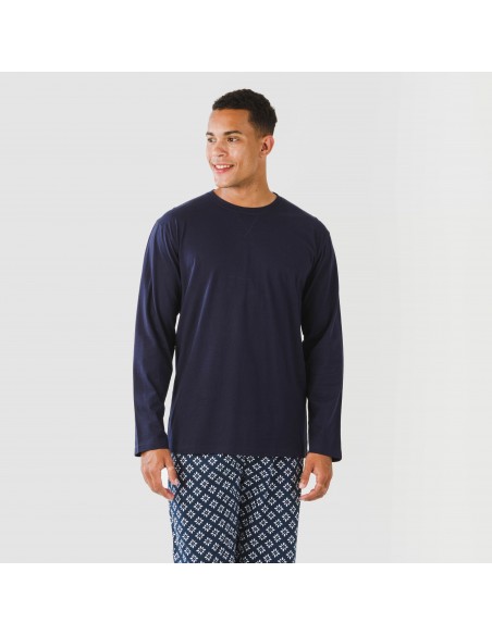 Pigiama lungo uomo cotone Checo blu navy pijama-algodon