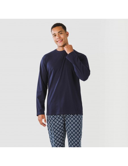 Pigiama lungo uomo cotone Checo blu navy pijama-algodon