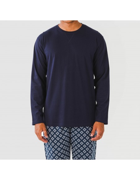 Pigiama lungo uomo cotone Checo blu navy pijama-algodon