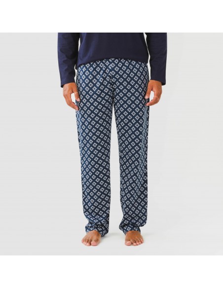 Pigiama lungo uomo cotone Checo blu navy pijama-algodon