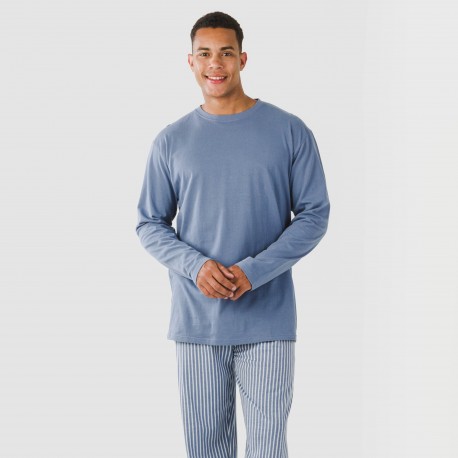 Pigiama lungo uomo cotone Raya Linares blu indaco pijama-algodon