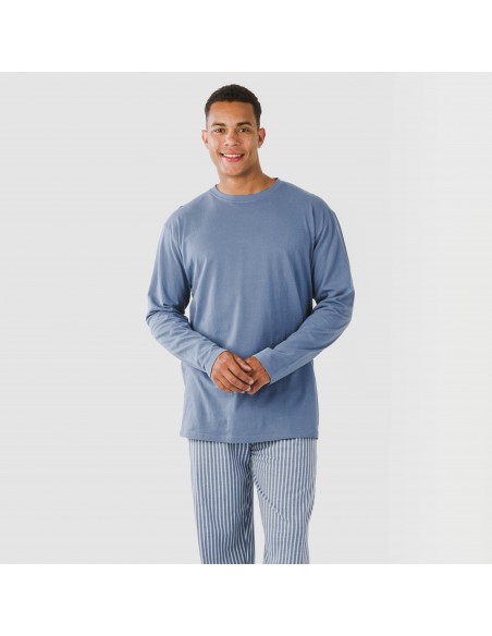 Pigiama lungo uomo cotone Raya Linares blu indaco pijama-algodon