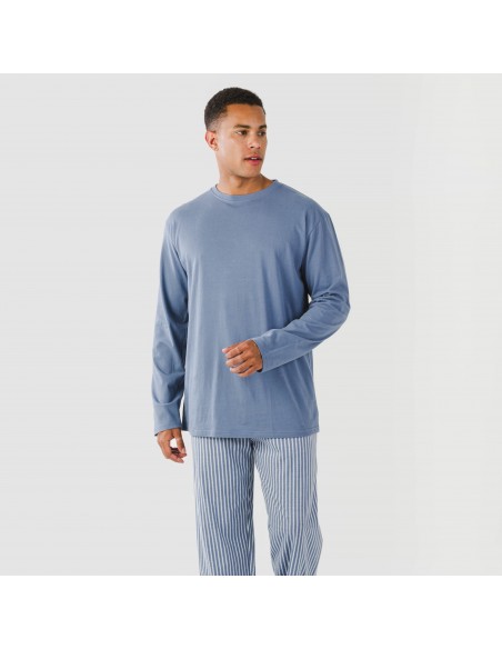 Pigiama lungo uomo cotone Raya Linares blu indaco pijama-algodon