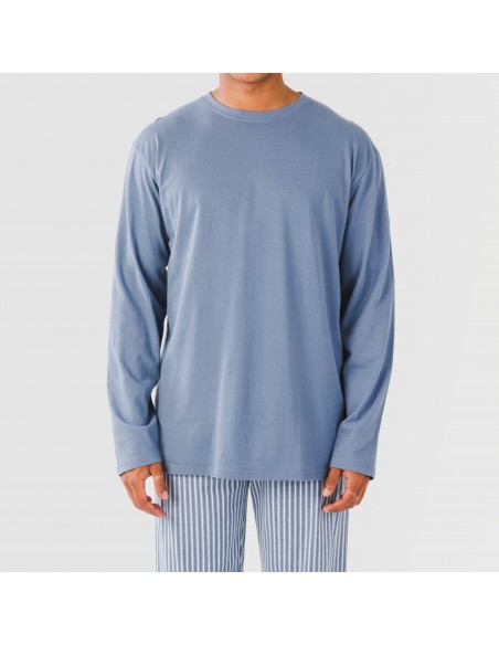 Pigiama lungo uomo cotone Raya Linares blu indaco pijama-algodon