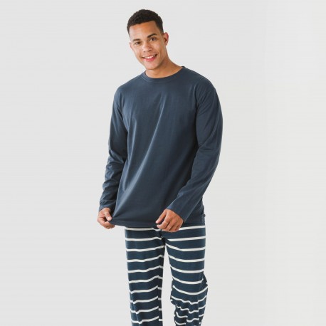 Pigiama lungo uomo cotone Raya Sailor blu navy pijama-algodon