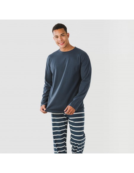 Pigiama lungo uomo cotone Raya Sailor blu navy pijama-algodon