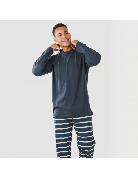 Pigiama lungo uomo cotone Raya Sailor blu navy pijama-algodon