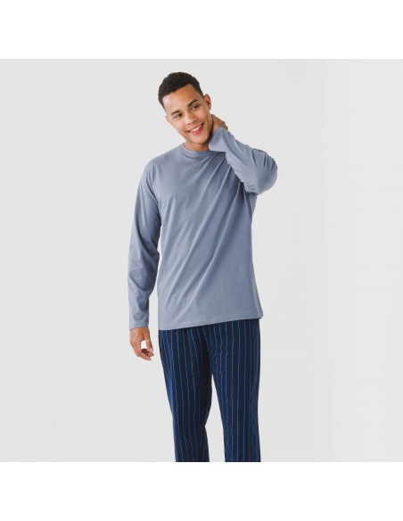 Pigiama lungo uomo cotone Raya Mortiz indaco pijama-algodon