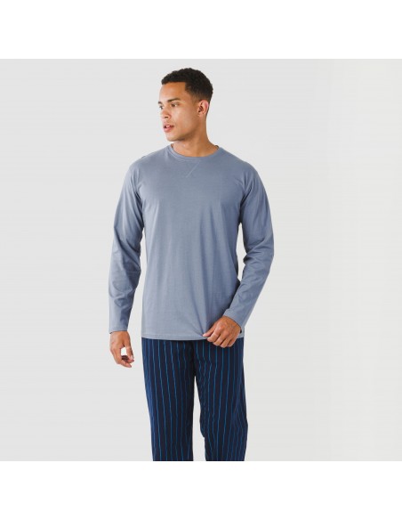 Pigiama lungo uomo cotone Raya Mortiz indaco pijama-algodon