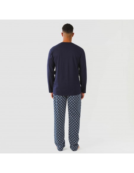 Pigiama lungo uomo cotone Checo blu navy pijama-algodon