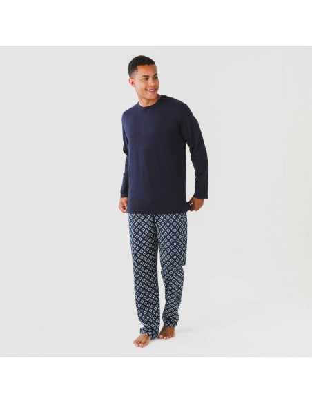 Pigiama lungo uomo cotone Checo blu navy pijama-algodon