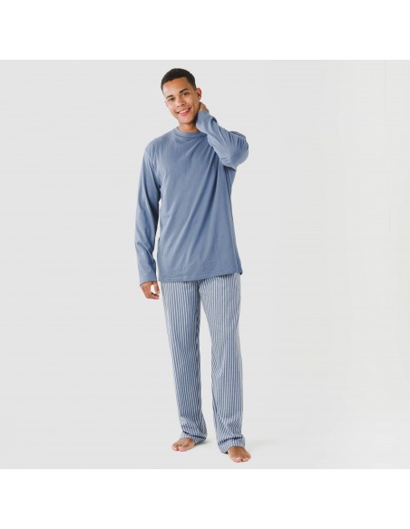 Pigiama lungo uomo cotone Raya Linares blu indaco pijama-algodon