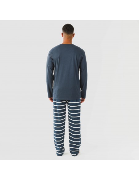 Pigiama lungo uomo cotone Raya Sailor blu navy pijama-algodon