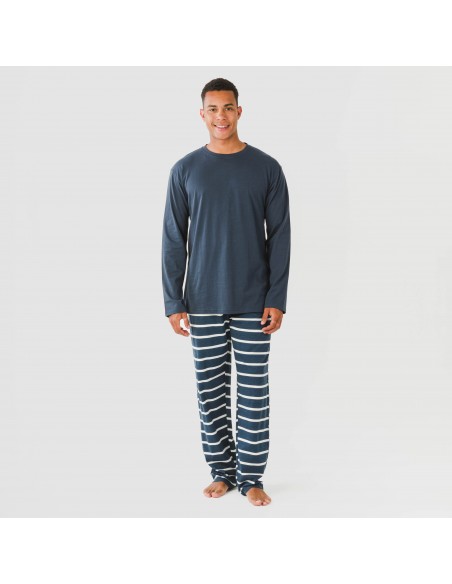 Pigiama lungo uomo cotone Raya Sailor blu navy pijama-algodon