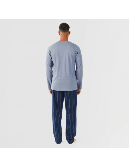 Pigiama lungo uomo cotone Raya Mortiz indaco pijama-algodon