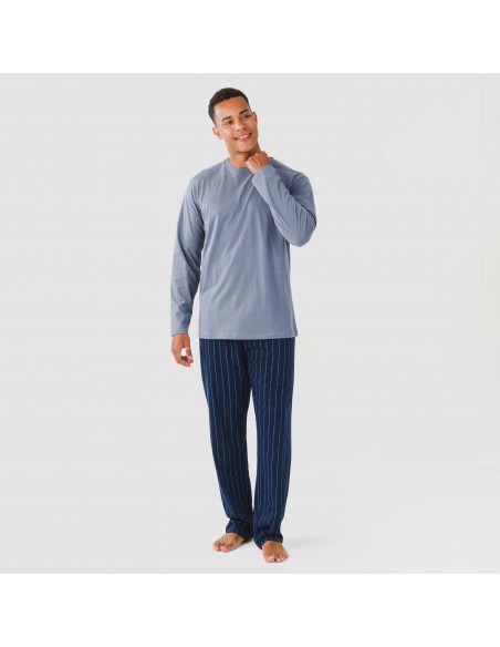 Pigiama lungo uomo cotone Raya Mortiz indaco pijama-algodon