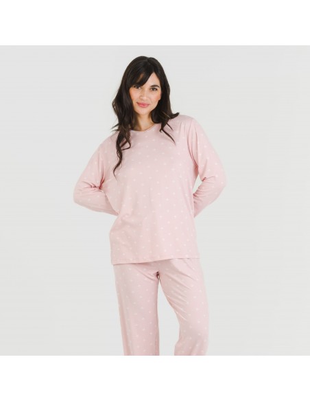 Pigiama lungo soft Embera rosa chiaro pijama-largo-algodon