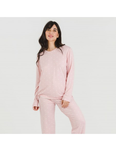 Pigiama lungo soft Embera rosa chiaro pijama-largo-algodon