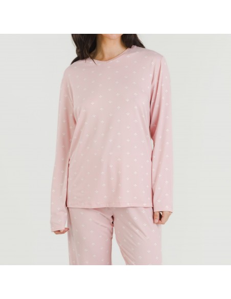 Pigiama lungo soft Embera rosa chiaro pijama-largo-algodon