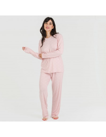 Pigiama lungo soft Embera rosa chiaro pijama-largo-algodon