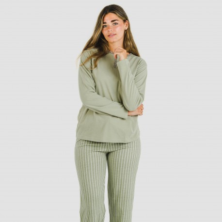 Pigiama lungo cotone Raya Beatrice verde militare pigiami-lunghi-donna