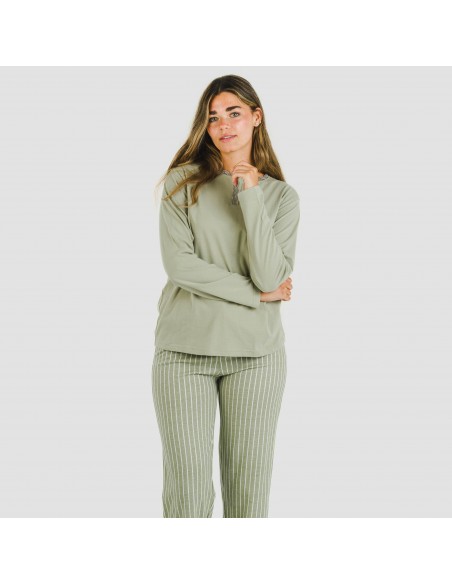 Pigiama lungo cotone Raya Beatrice verde militare pigiami-lunghi-donna