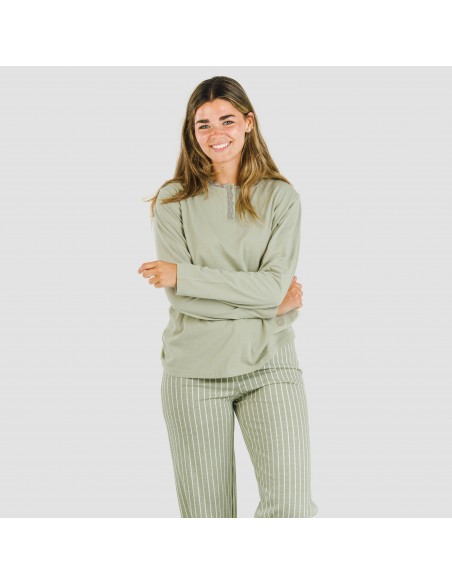 Pigiama lungo cotone Raya Beatrice verde militare pigiami-lunghi-donna