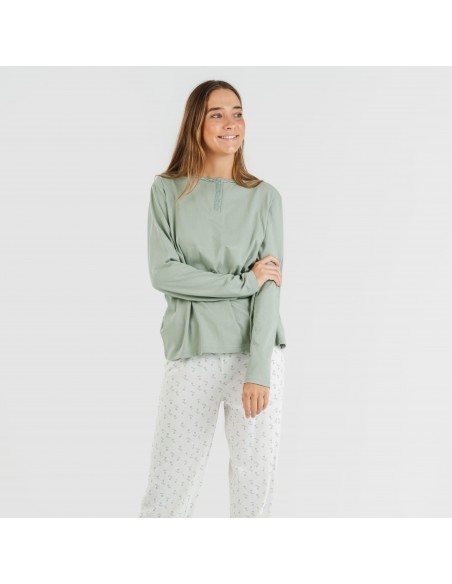 Pigiama lungo cotone Varga verde pigiami-lunghi-donna