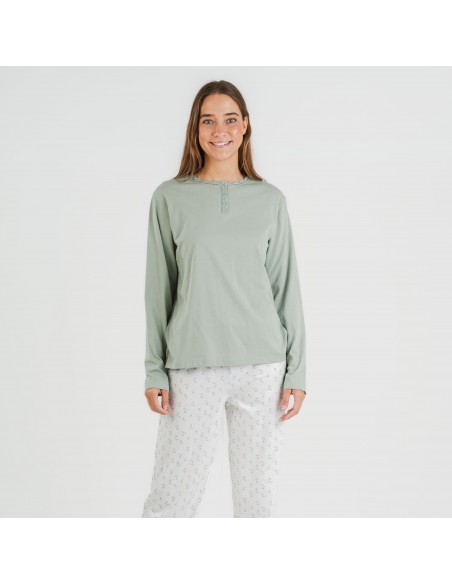 Pigiama lungo cotone Varga verde pigiami-lunghi-donna