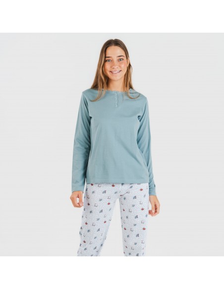 Pigiama lungo cotone Marquitos turchese pigiami-lunghi-donna